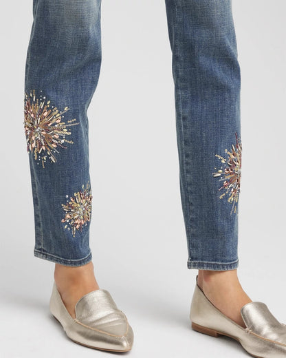 Chico's Embellished Starbursts Girlfriend Slim Ankle Jeans