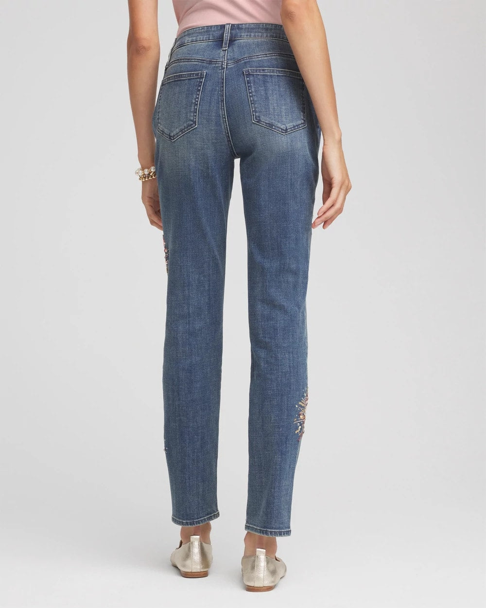 Chico's Embellished Starbursts Girlfriend Slim Ankle Jeans