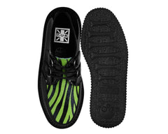 T.U.K. Shoes Black Patent Green Zebra Hair Stratocreeper