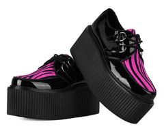 T.U.K. Shoes Black Patent Pink Zebra Hair Stratocreeper