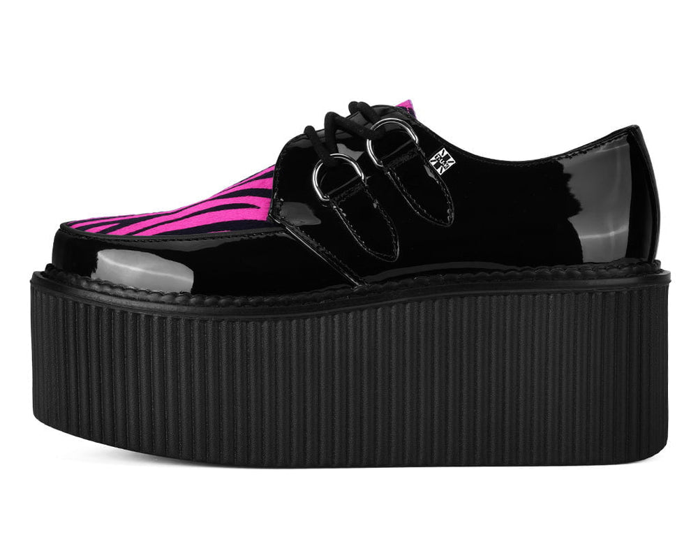 T.U.K. Shoes Black Patent Pink Zebra Hair Stratocreeper