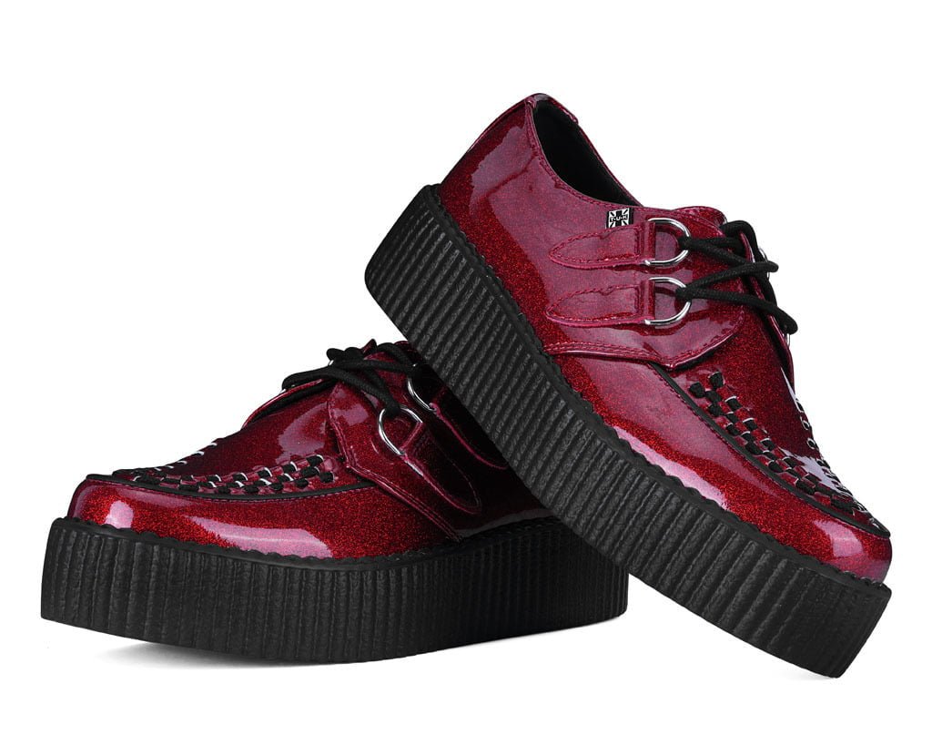 T.U.K. Shoes Red Vinyl Glitter Viva Mondo Creeper