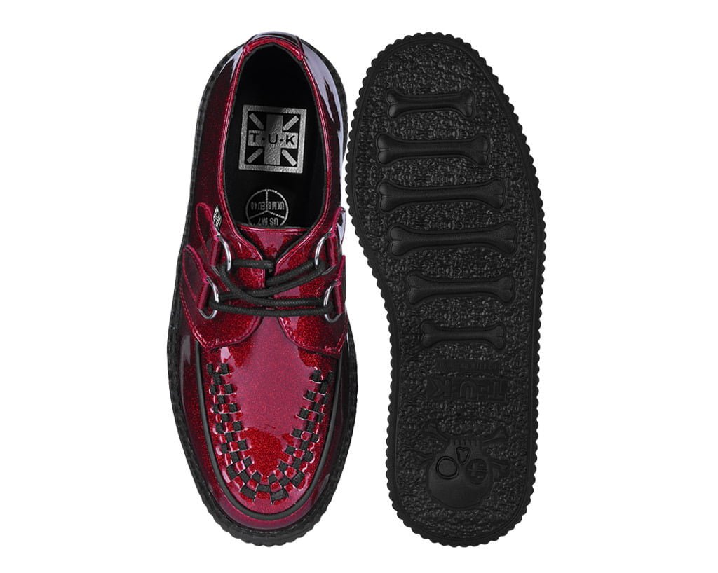T.U.K. Shoes Red Vinyl Glitter Viva Mondo Creeper