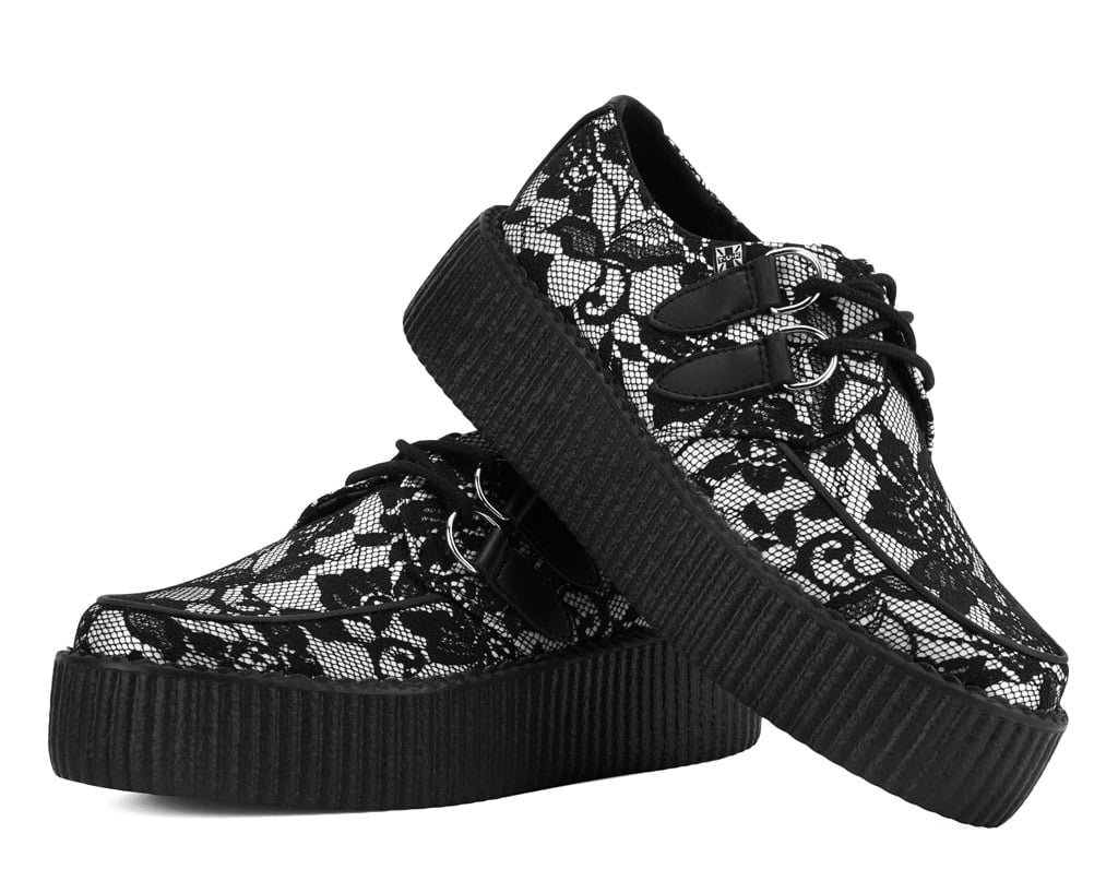 T.U.K. Shoes Black Satin Lace Viva Mondo Creeper