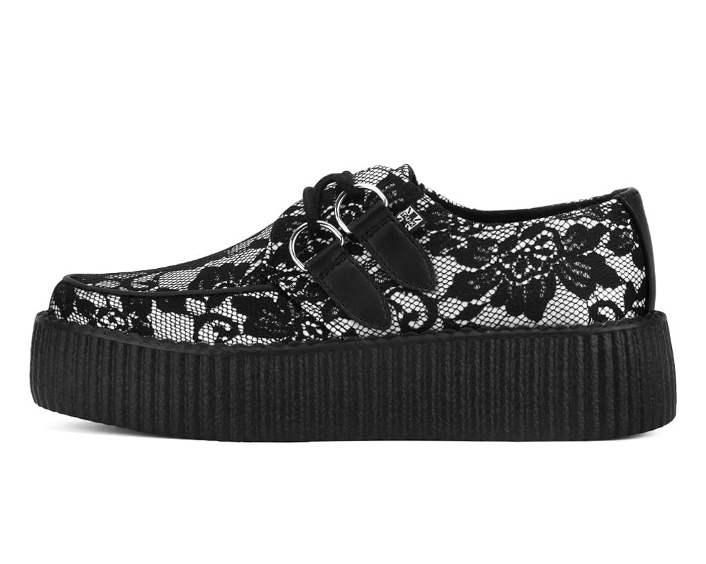 T.U.K. Shoes Black Satin Lace Viva Mondo Creeper