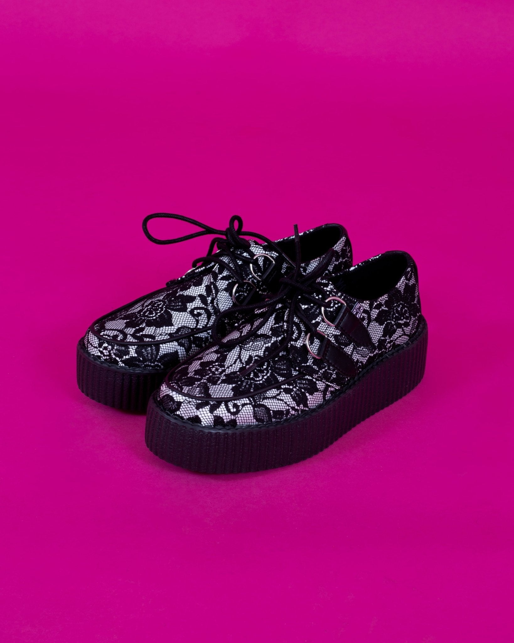 T.U.K. Shoes Black Satin Lace Viva Mondo Creeper