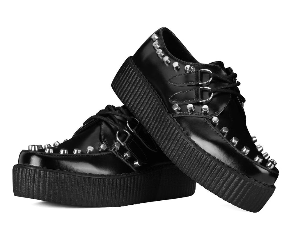 T.U.K. Shoes Black Leather Flat Studded Viva Mondo Creeper