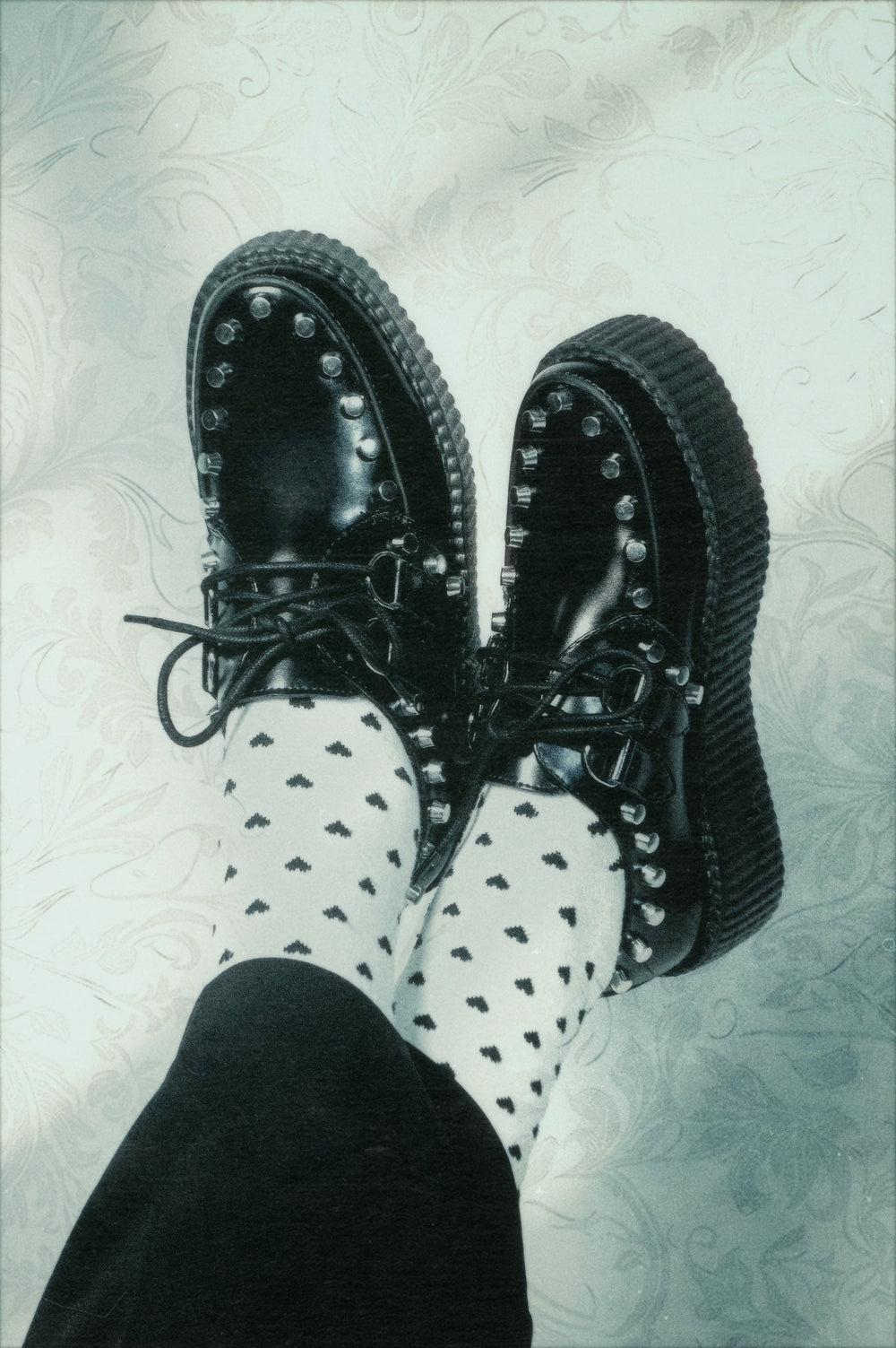 T.U.K. Shoes Black Leather Flat Studded Viva Mondo Creeper
