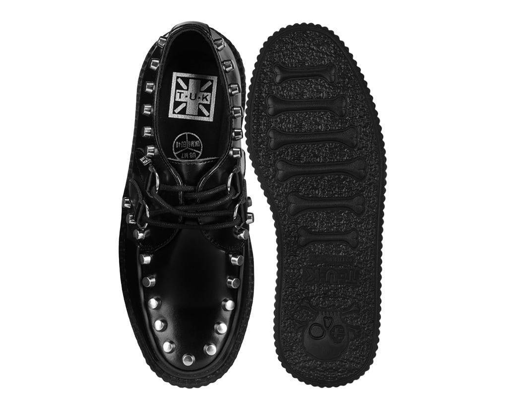 T.U.K. Shoes Black Leather Flat Studded Viva Mondo Creeper