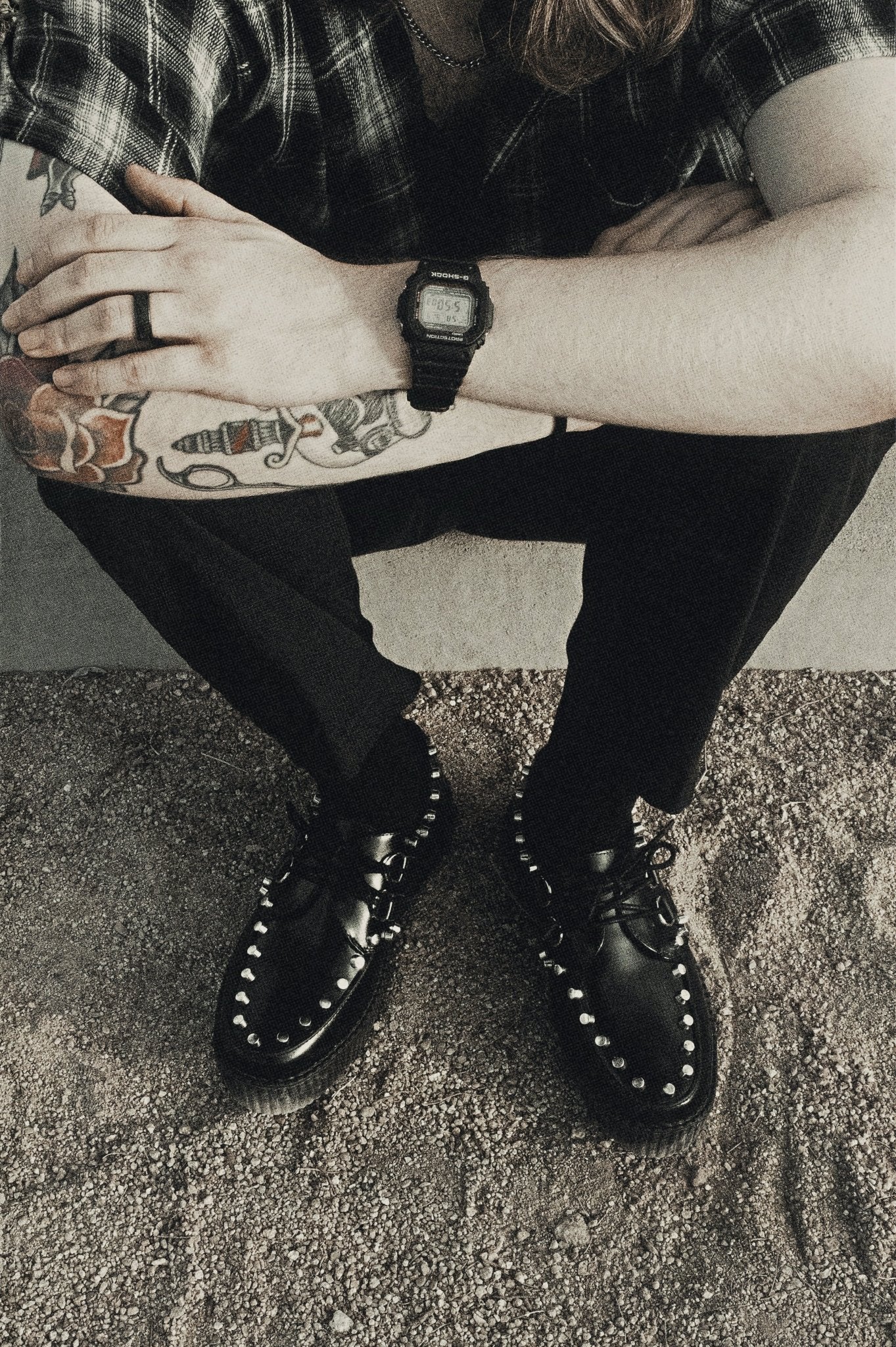 T.U.K. Shoes Black Leather Flat Studded Viva Mondo Creeper