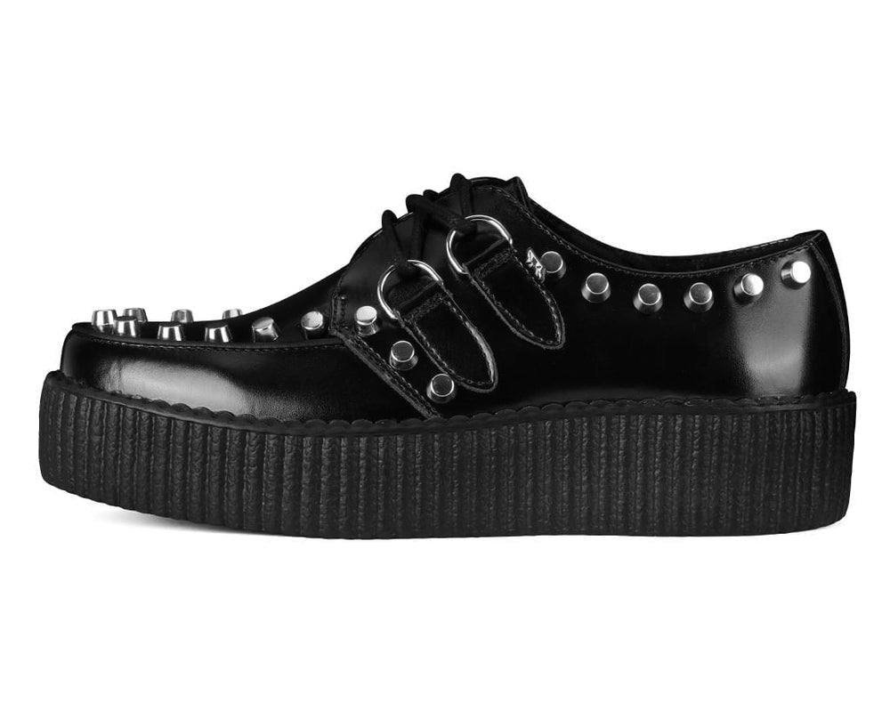 T.U.K. Shoes Black Leather Flat Studded Viva Mondo Creeper