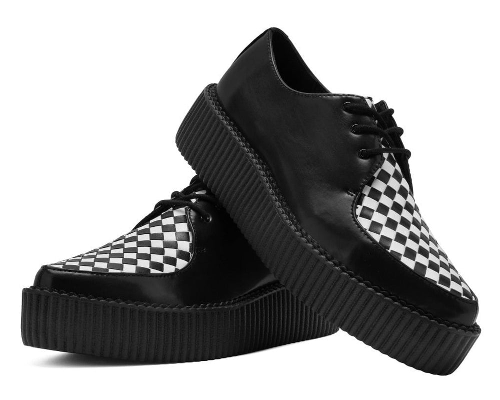 T.U.K. Shoes Black & White Woven TUKskin Mondo Pointed Creeper