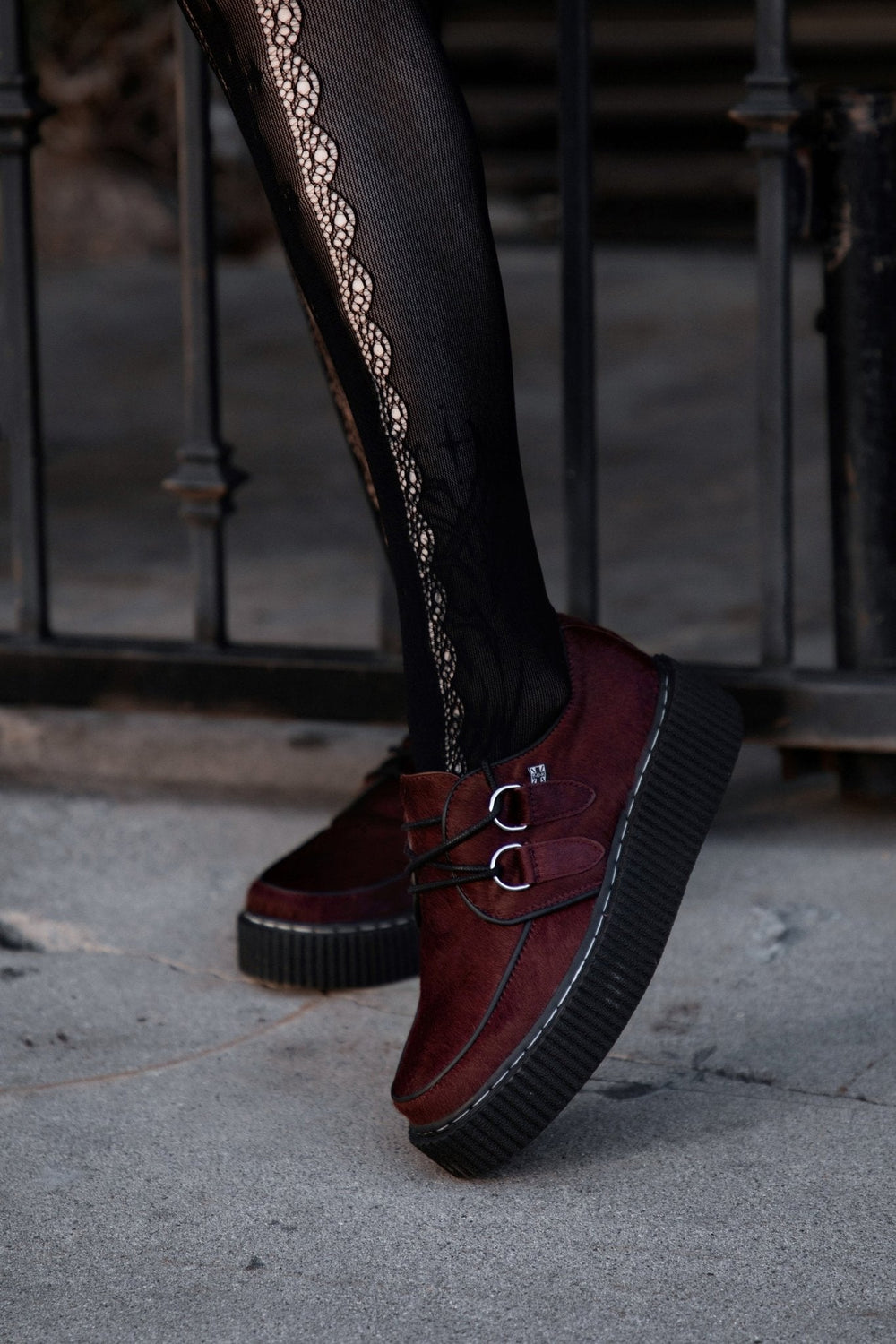 T.U.K. Shoes G3454 Burgundy Cow Hair Vintage Creeper