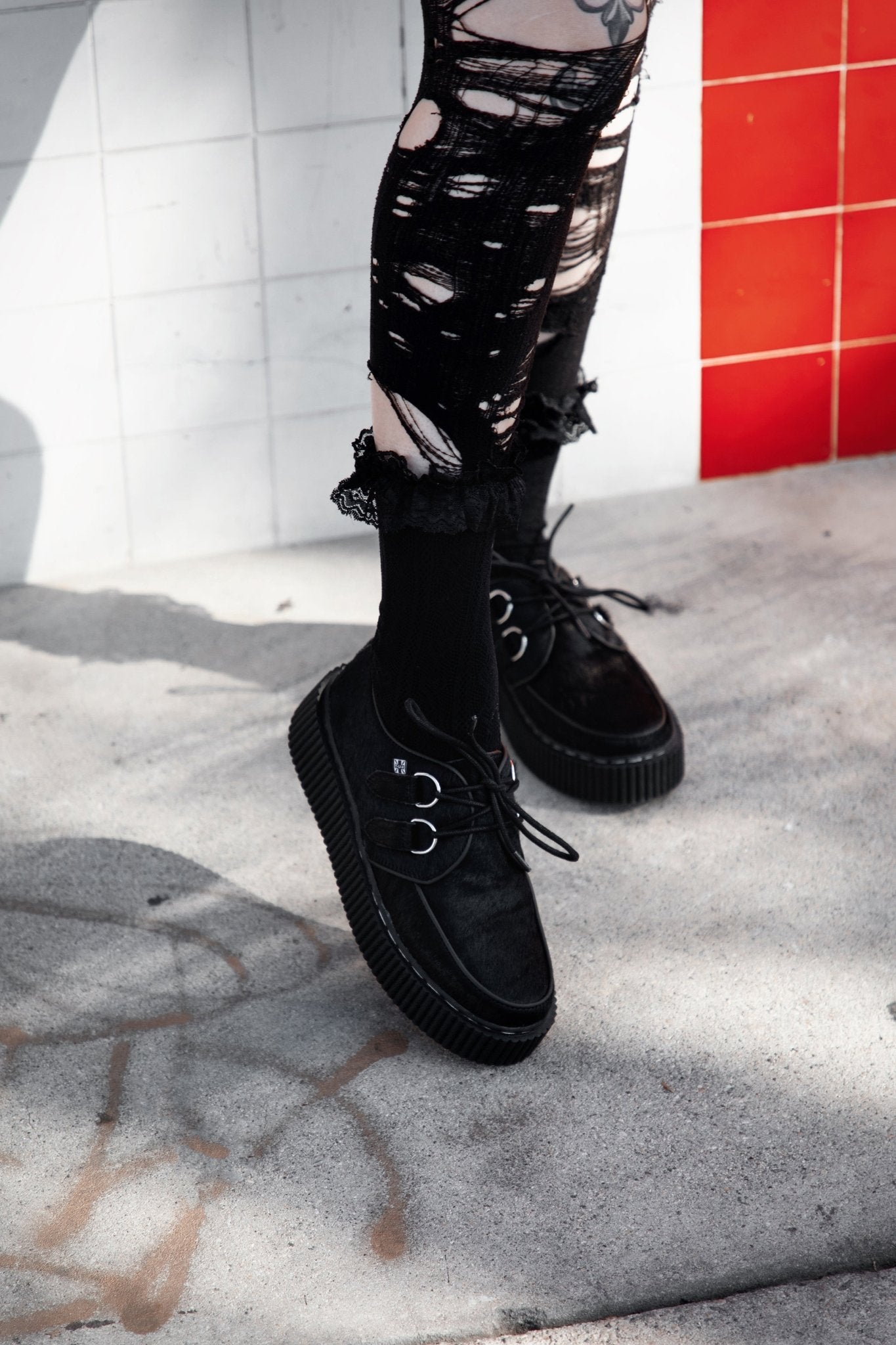 T.U.K. Shoes G3455 Black Cow Hair Vintage Creeper