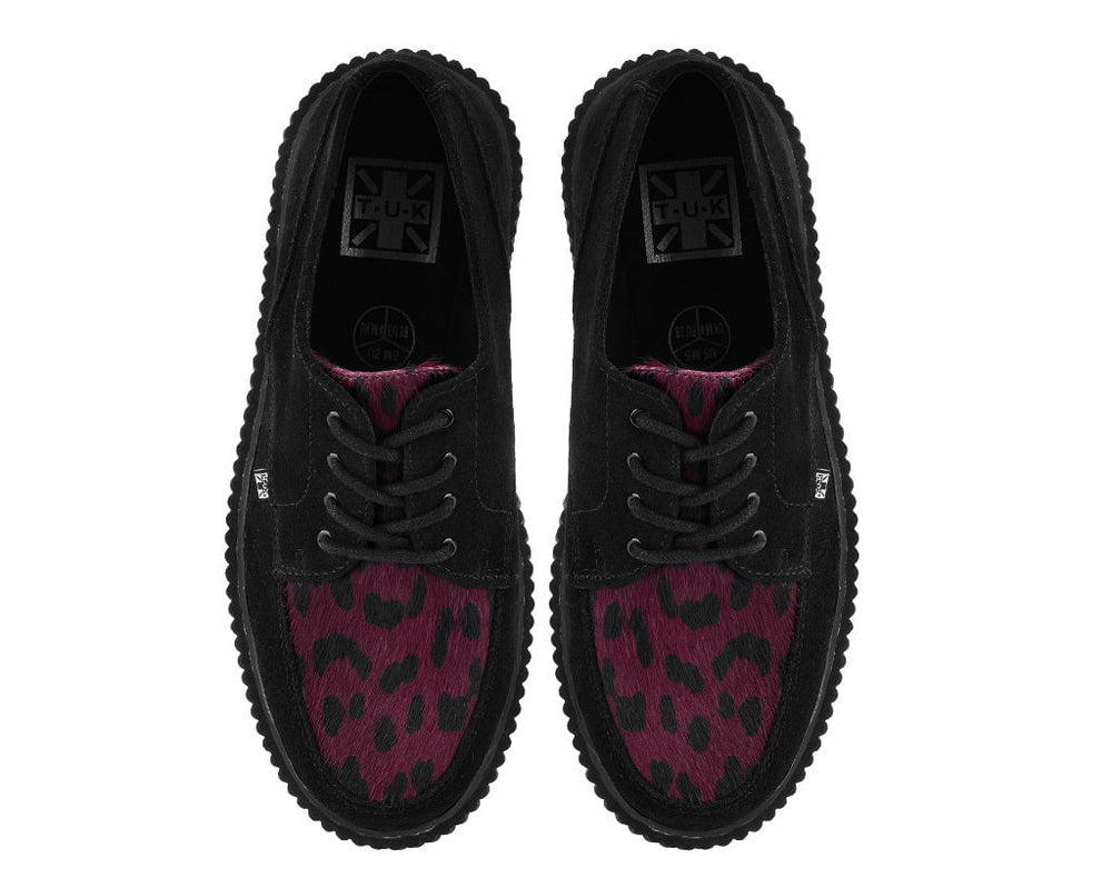 T.U.K. Shoes G3453 Black Suede Burgundy Leopard Hair Vintage Creeper