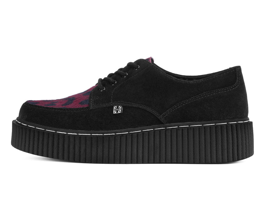 T.U.K. Shoes G3453 Black Suede Burgundy Leopard Hair Vintage Creeper