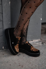 T.U.K. Shoes G3452 Black Suede Brown Leopard Hair Vintage Creeper