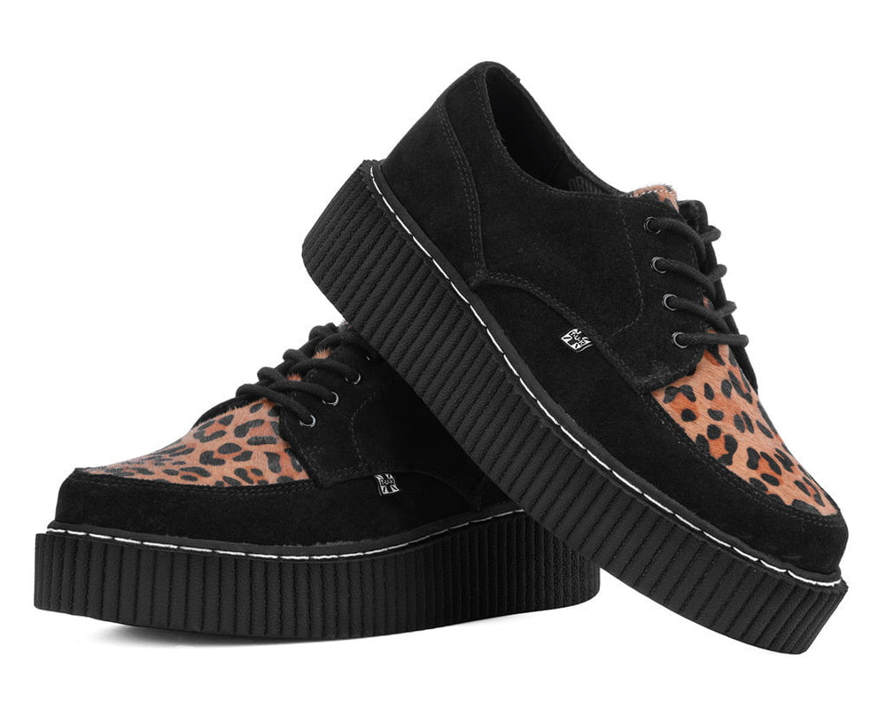 T.U.K. Shoes G3452 Black Suede Brown Leopard Hair Vintage Creeper