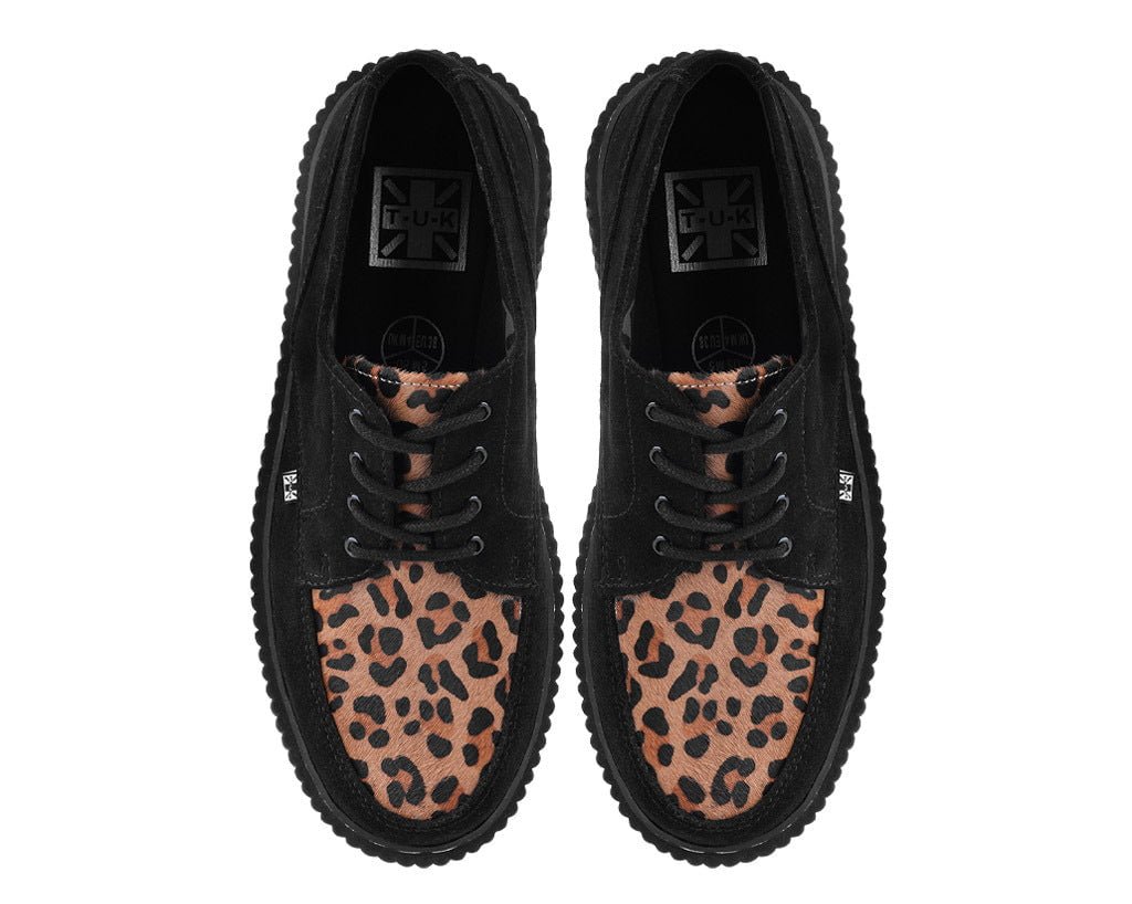 T.U.K. Shoes G3452 Black Suede Brown Leopard Hair Vintage Creeper