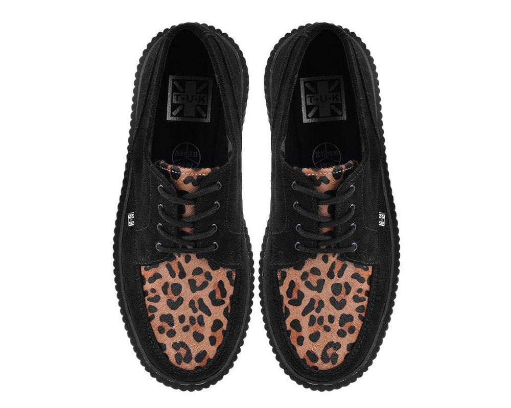 T.U.K. Shoes G3452 Black Suede Brown Leopard Hair Vintage Creeper