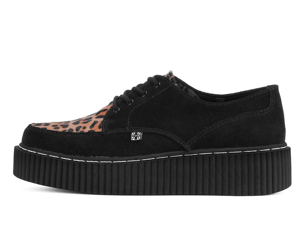 T.U.K. Shoes G3452 Black Suede Brown Leopard Hair Vintage Creeper