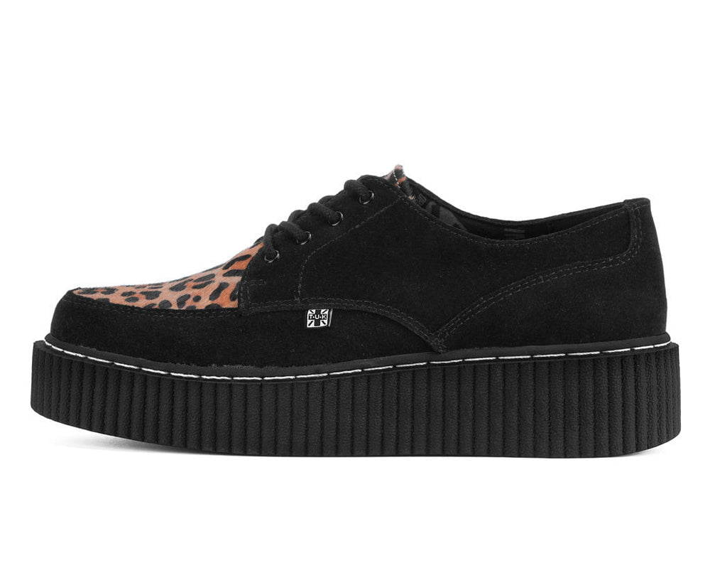 T.U.K. Shoes G3452 Black Suede Brown Leopard Hair Vintage Creeper