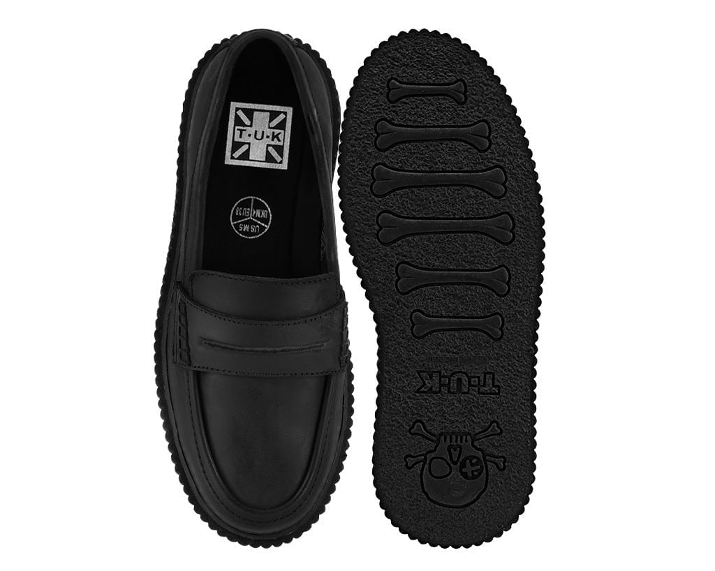 T.U.K. Shoes G3450 Black Waxy Leather Loafer Vintage Creeper
