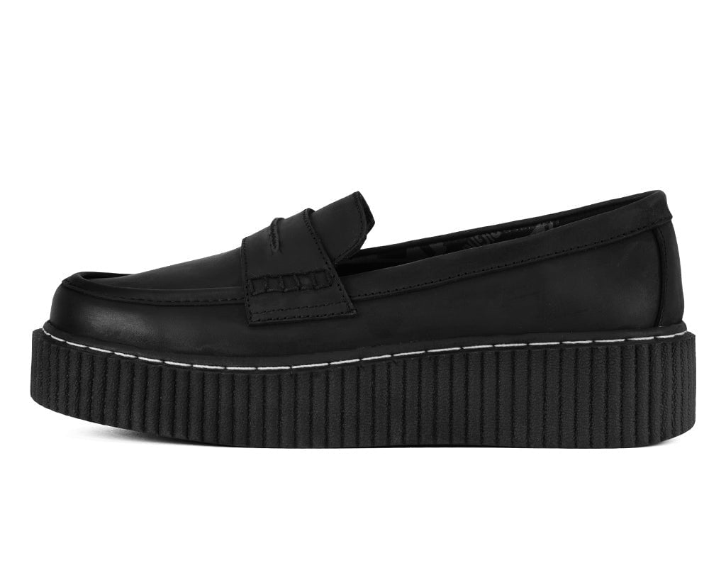 T.U.K. Shoes G3450 Black Waxy Leather Loafer Vintage Creeper