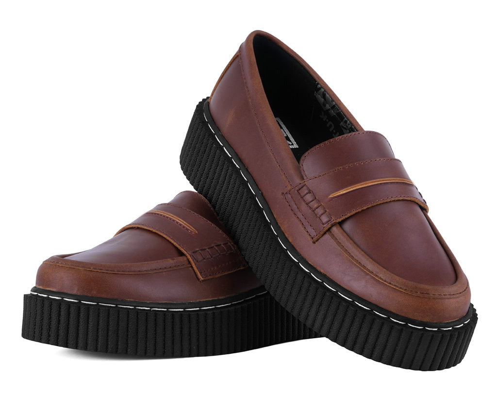 T.U.K. Shoes G3449 Brown Crazy Horse Leather Loafer Vintage Creeper