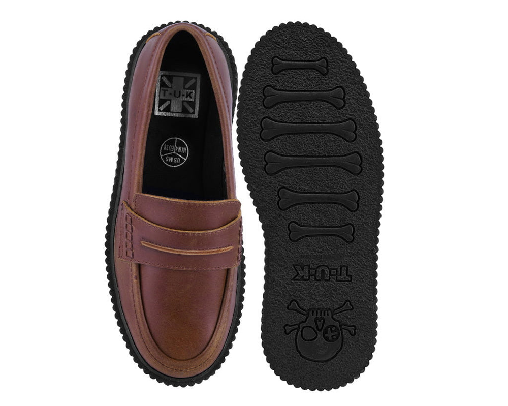 T.U.K. Shoes G3449 Brown Crazy Horse Leather Loafer Vintage Creeper