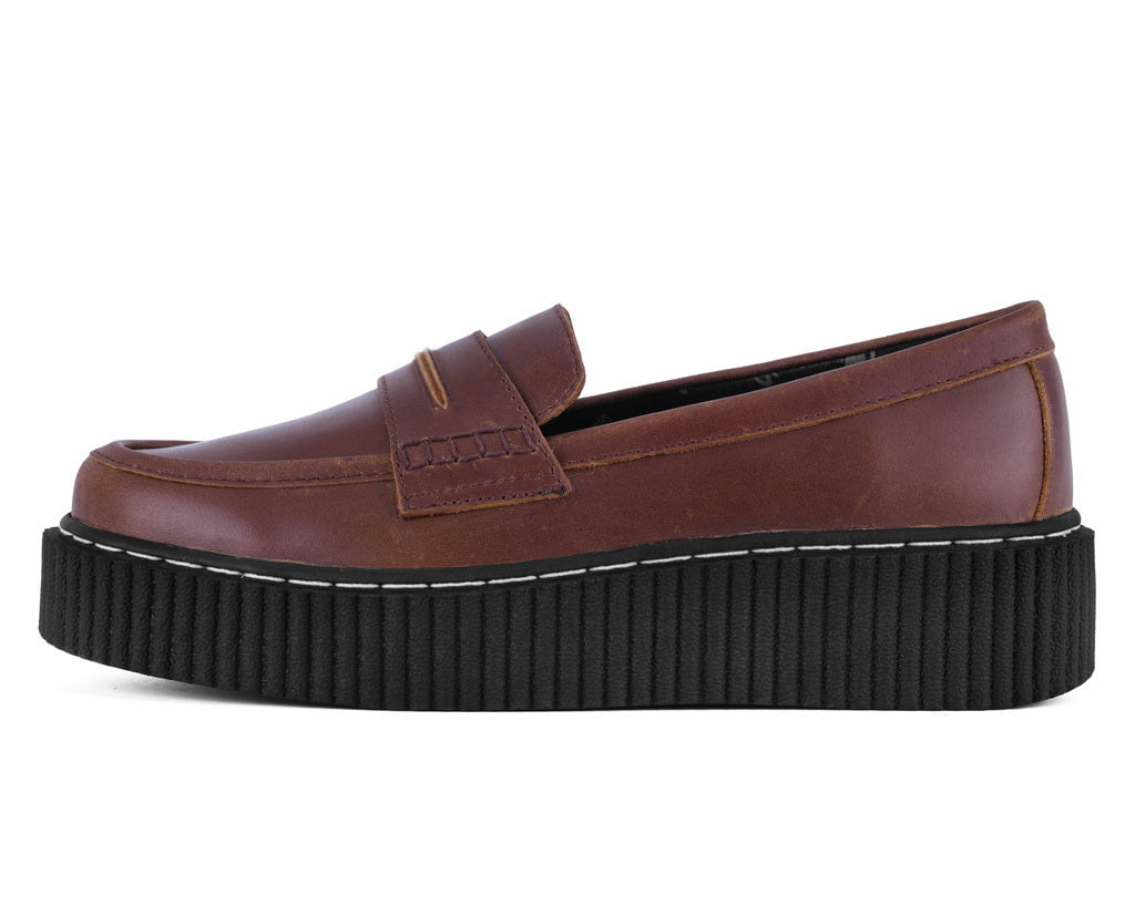T.U.K. Shoes G3449 Brown Crazy Horse Leather Loafer Vintage Creeper
