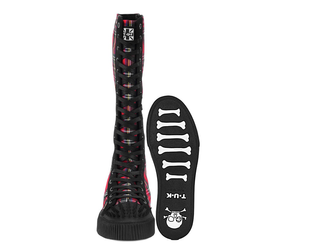 T.U.K. Shoes A3483 Tartan Canvas Knee Hi Spike Toe Sneaker Boot