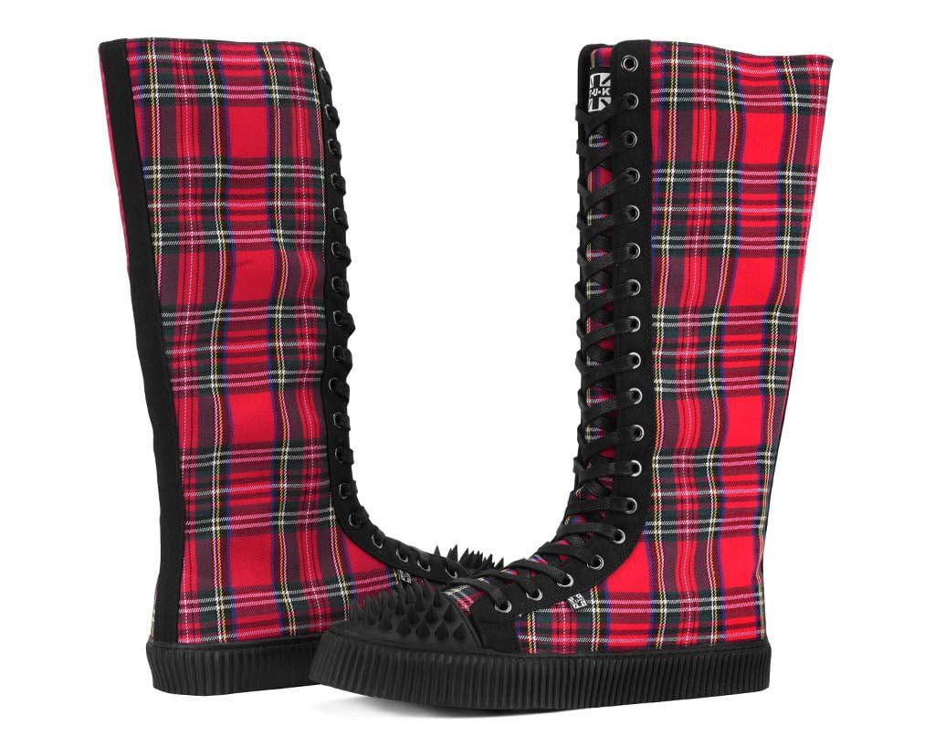 T.U.K. Shoes A3483 Tartan Canvas Knee Hi Spike Toe Sneaker Boot