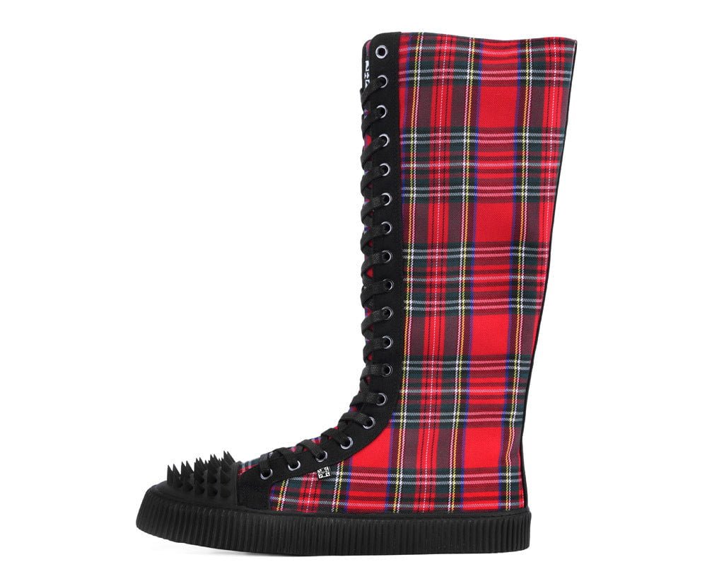 T.U.K. Shoes A3483 Tartan Canvas Knee Hi Spike Toe Sneaker Boot
