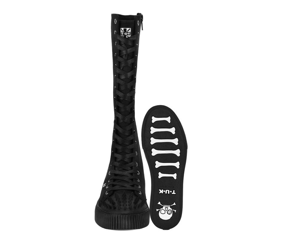 T.U.K. Shoes A3482 Black Canvas Knee Hi Spike Toe Sneaker Boot