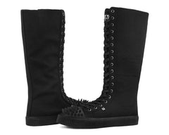T.U.K. Shoes A3482 Black Canvas Knee Hi Spike Toe Sneaker Boot