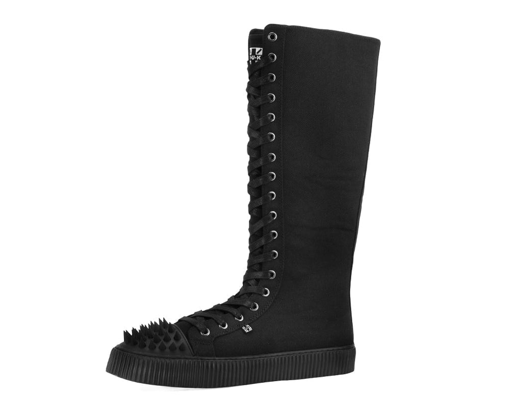 T.U.K. Shoes A3482 Black Canvas Knee Hi Spike Toe Sneaker Boot