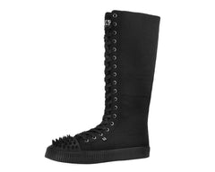 T.U.K. Shoes A3482 Black Canvas Knee Hi Spike Toe Sneaker Boot