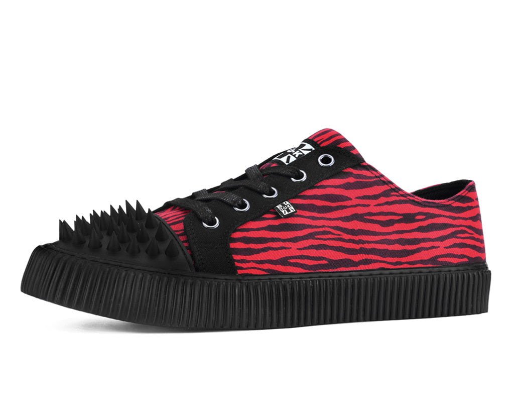T.U.K. Shoes A3481 Black & Red Zebra Print Spike Toe Lace Up Sneaker