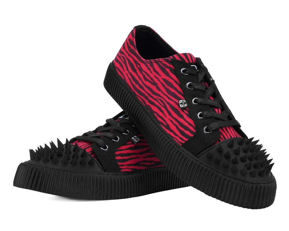 T.U.K. Shoes A3481 Black & Red Zebra Print Spike Toe Lace Up Sneaker