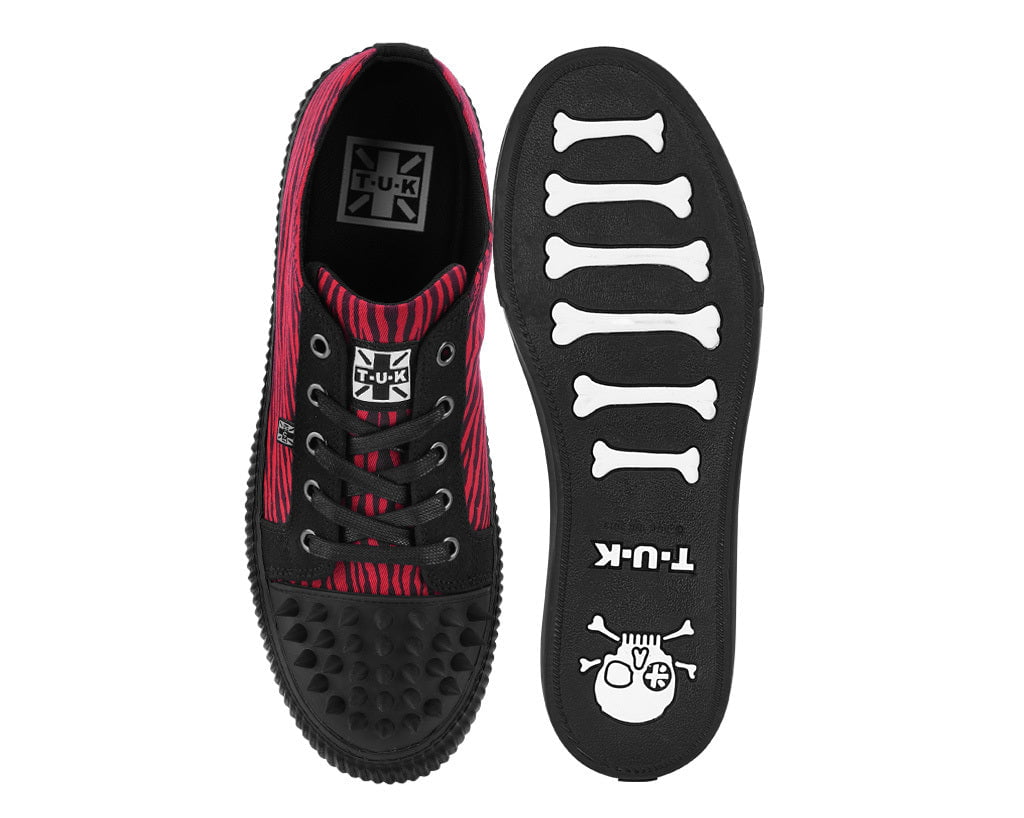 T.U.K. Shoes A3481 Black & Red Zebra Print Spike Toe Lace Up Sneaker