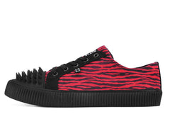 T.U.K. Shoes A3481 Black & Red Zebra Print Spike Toe Lace Up Sneaker