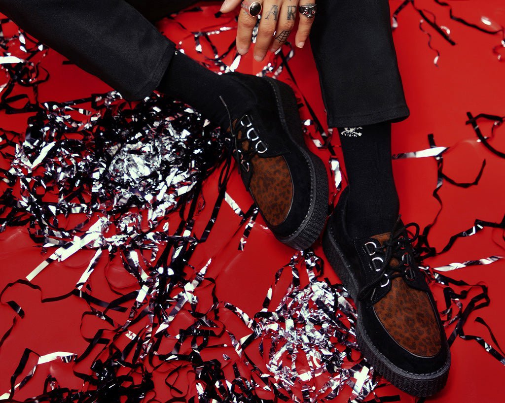 T.U.K. Shoes T2263 Black & Leopard Anarchic Creeper