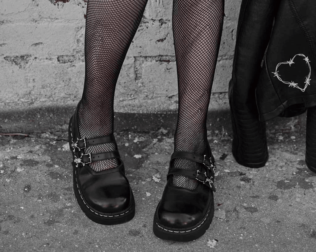T.U.K. Shoes T2307 Black TUKskin™ 2-Skull Buckle Mary Jane