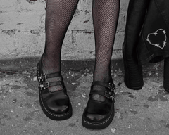T.U.K. Shoes T2307 Black TUKskin™ 2-Skull Buckle Mary Jane