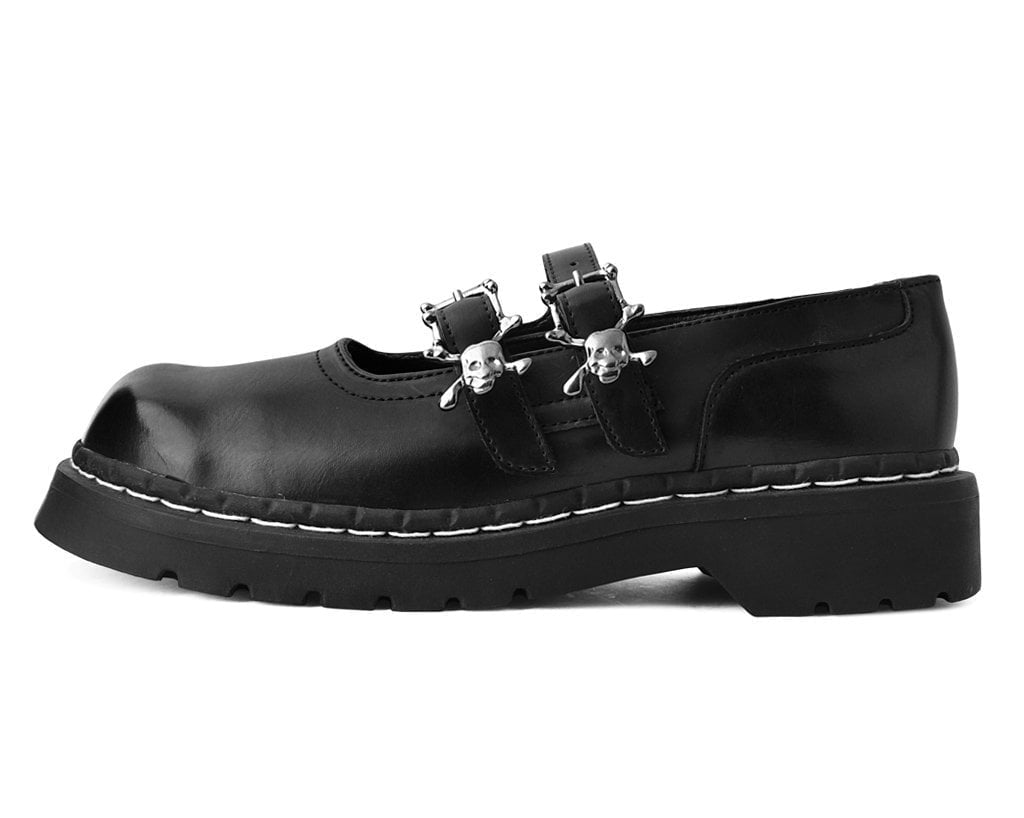 T.U.K. Shoes T2307 Black TUKskin™ 2-Skull Buckle Mary Jane