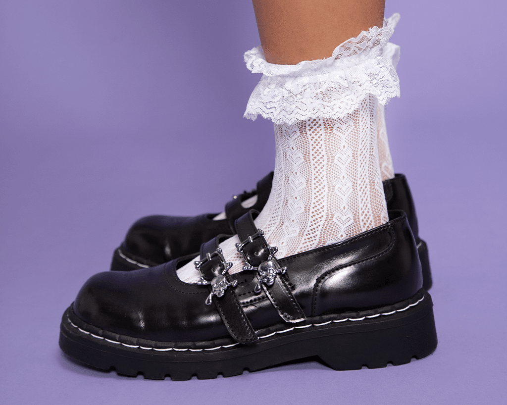 T.U.K. Shoes T2307 Black TUKskin™ 2-Skull Buckle Mary Jane
