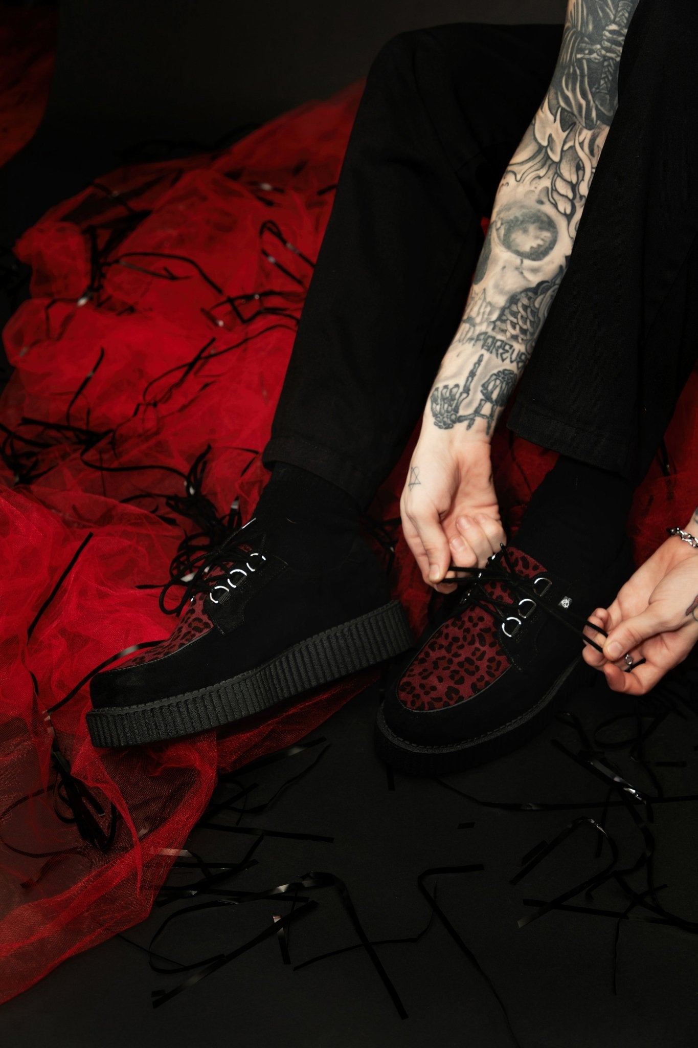 T.U.K. Shoes T2369 Black & Burgundy Leopard Anarchic Creeper