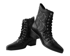 T.U.K. Shoes T2312L Black Victorian 8-Eye Spiderweb Pointed Anarchic Heel