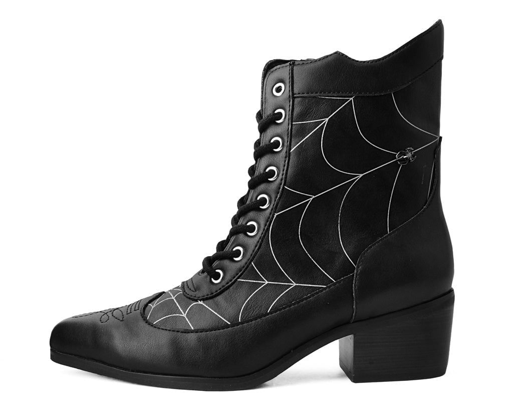 T.U.K. Shoes T2312L Black Victorian 8-Eye Spiderweb Pointed Anarchic Heel